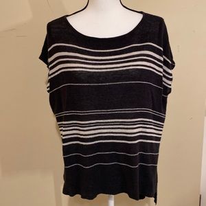 ❤️Eileen Fisher blue and cream short sleeve capped top - excellent conditi…